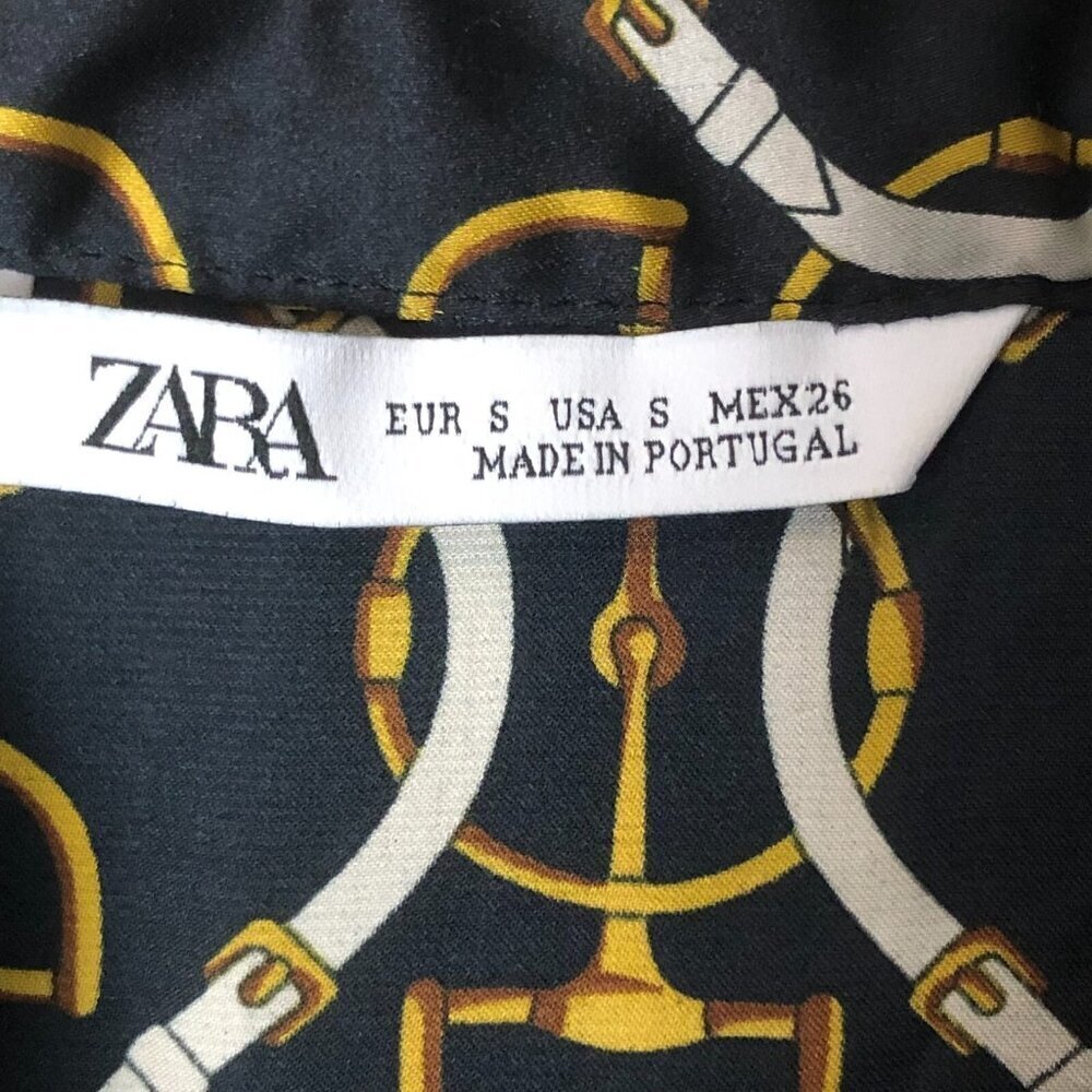ZARA Equestrian Drop Waist Dress Top Women's size S Black Gold Horse Bit NEW - Picture 4 of 11